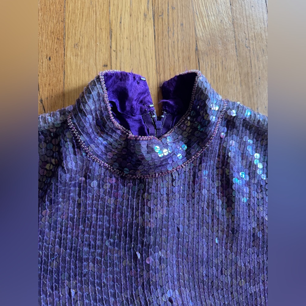 80s Vintage Purple Sequin Long Sleeve Dress - Picture 9 of 12